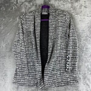 89th + Madison Open Blazer Cardigan Women PM Black White Textured Knit (1493)‎